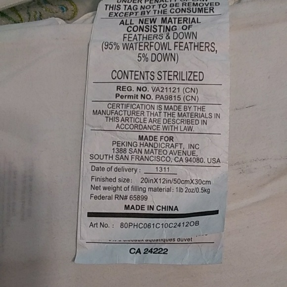 Bed, Bath and Beyond feather and down embroidered throw pillow, VGUC - Picture 5 of 6